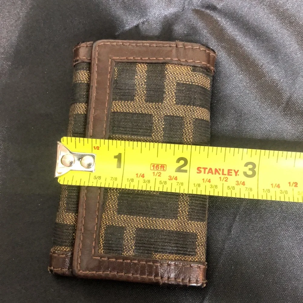 FENDI Zucca Navy Canvas Brown Leather Trim Snap Trifold Keycase